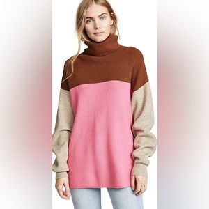 Free People Knit Colorblock Turtleneck Sweater in Candy Pop